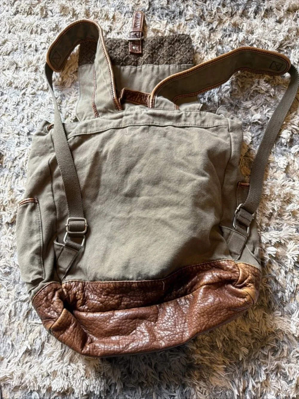 CAPE JUBY Bohemian Green & Brown Retro Canvas Faux Leather Rucksack